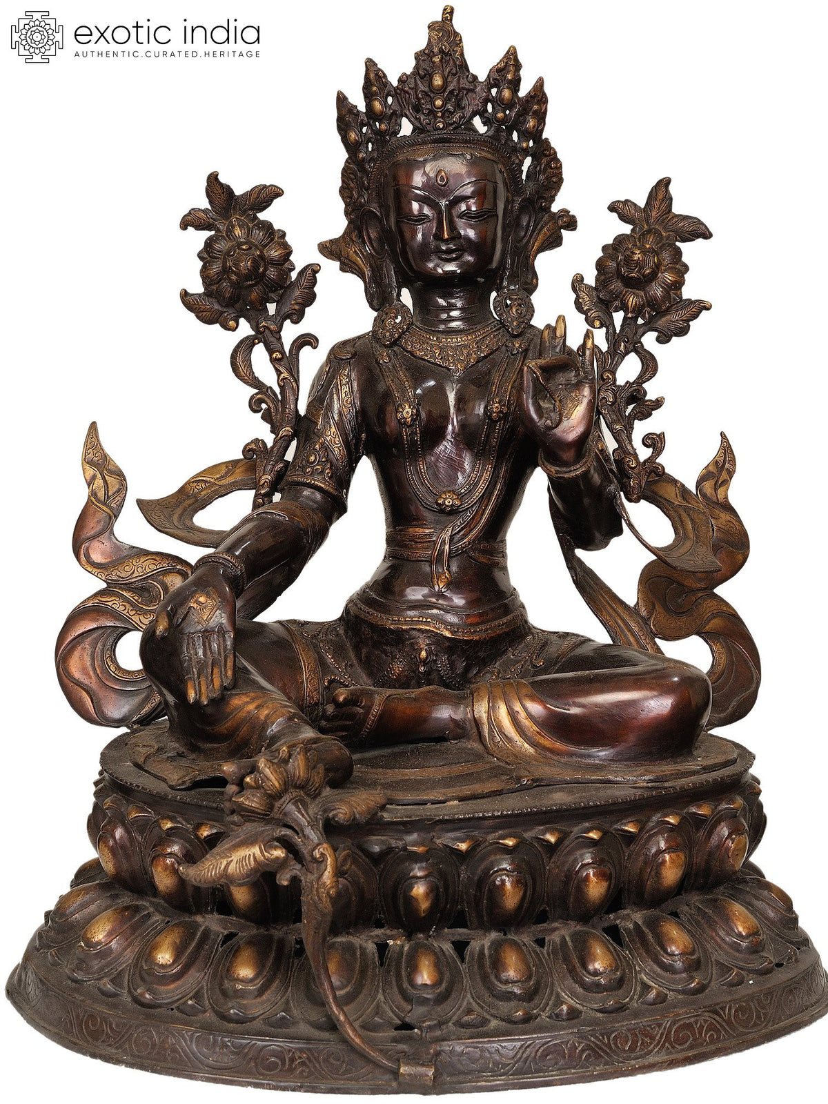 26" Large Size Green Tara (Tibetan Buddhist Deity) In Brass | Handmade | Made In India