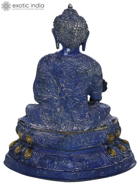 16" Brass Medicine Buddha Idol Seated on Double Lotus | Handmade Buddhist Deity Statue | Made in India
