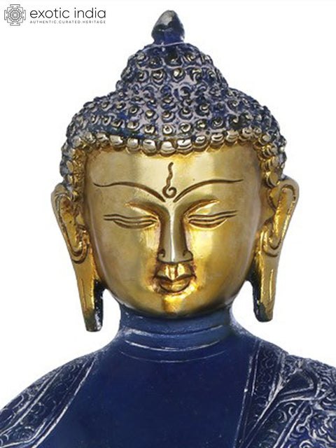 16" Brass Medicine Buddha Idol Seated on Double Lotus | Handmade Buddhist Deity Statue | Made in India