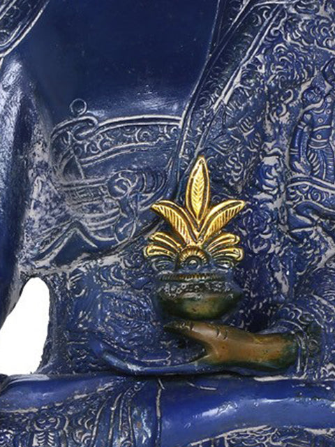 16" Brass Medicine Buddha Idol Seated on Double Lotus | Handmade Buddhist Deity Statue | Made in India