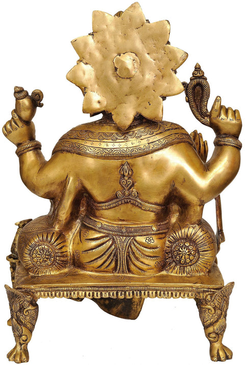 20" Large Size Lord Ganesha Seated on Chowki In Brass | Handmade | Made In India