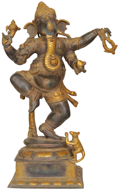 24" Large Dancing Ganesha Brass Statue Handmade