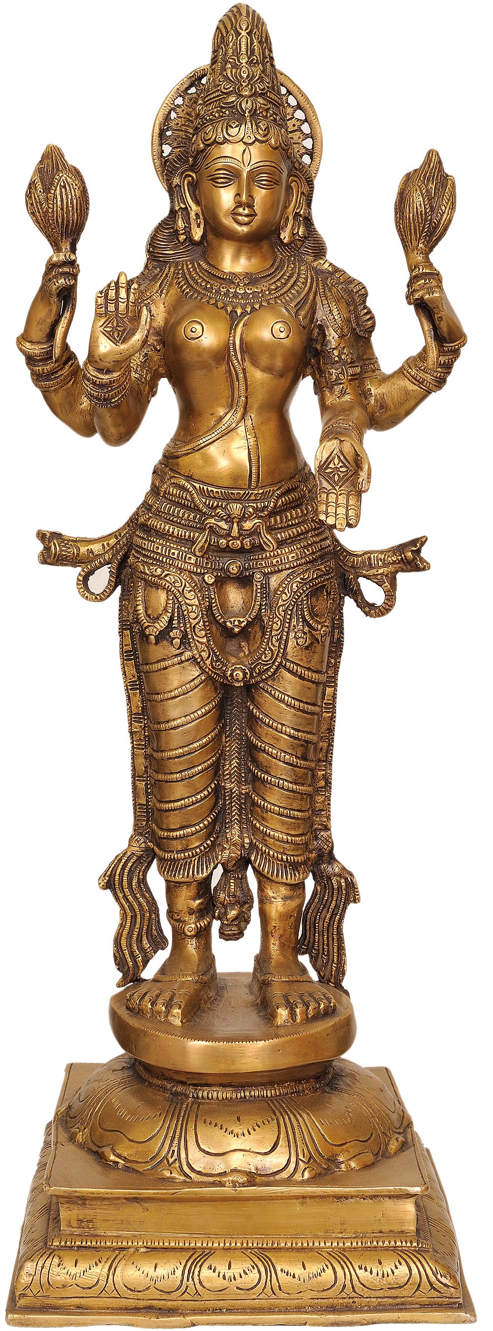 27" Standing Goddess Lakshmi In Brass | Handmade | Made In India
