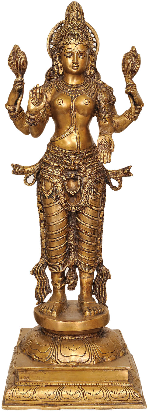 27" Standing Goddess Lakshmi Brass Statue Handmade