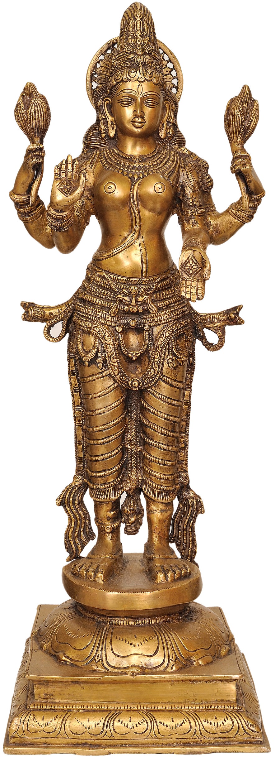 27" Standing Goddess Lakshmi Brass Statue Handmade
