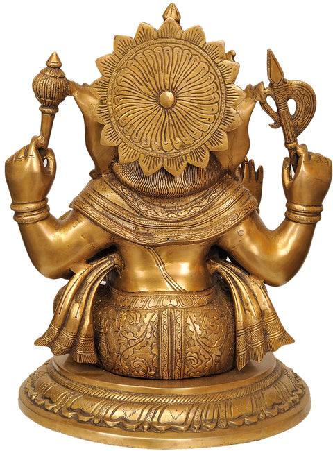 16" Lord Ganesha Wearing a Beautiful Crown In Brass | Handmade | Made In India
