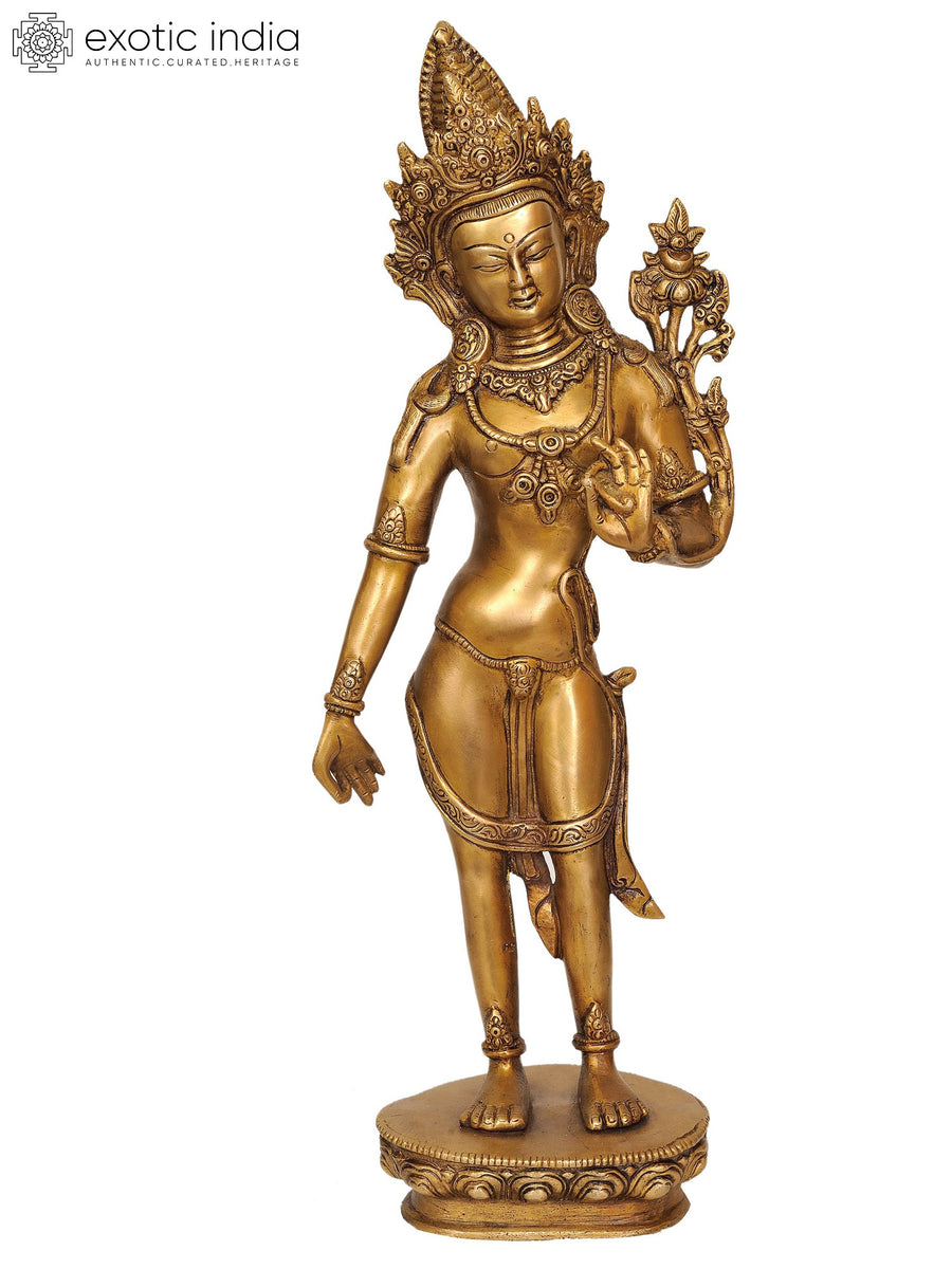 17" Brass Padmapani Avalokiteshvara Statue Handmade Buddhist Deity