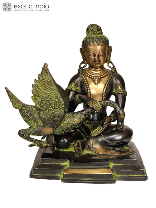 8" Handmade Brass Siddhartha Nursing Wounded Swan Statue