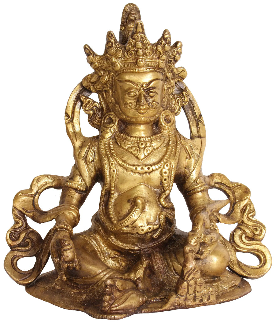 6" Kubera Handmade Brass Idol for Wealth and Prosperity