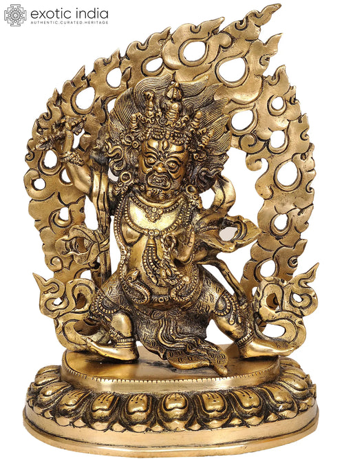 12" Handmade Vajrapani Buddhist Deity Brass Statue with Fire Aureole