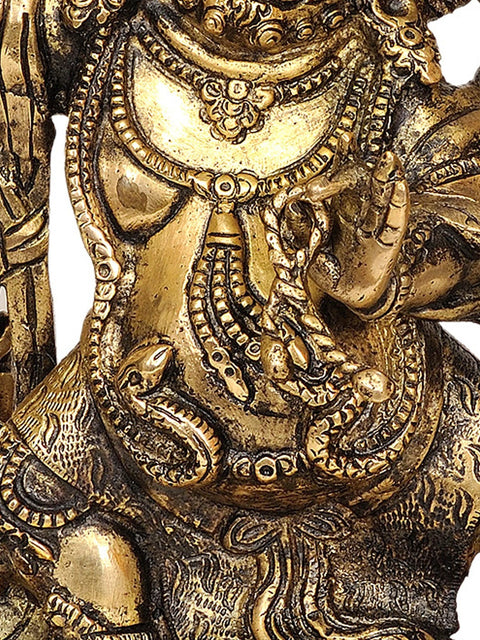 12" Buddhist Deity Vajrapani Idol with Fire Aureole | Handmade Brass Statue