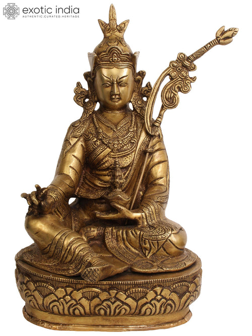 13" Guru Padmasambhava Brass Statue Handmade Tibetan Buddhist Deity