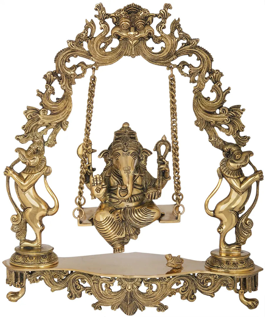 18" Handmade Lord Ganesha on Swing Brass Statue
