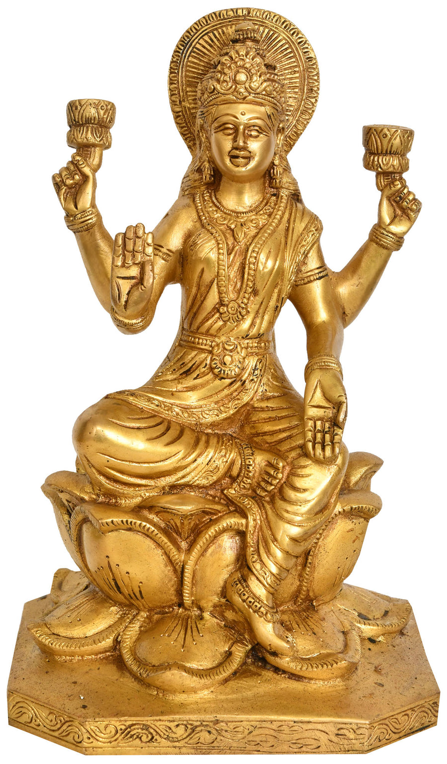 10" Handmade Brass Goddess Lakshmi Idol for Pooja