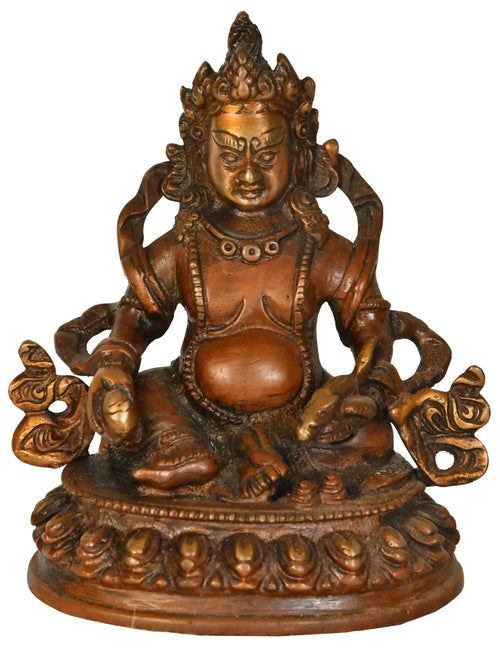 6" Kubera Tibetan Buddhist Brass Statue Handmade God of Wealth