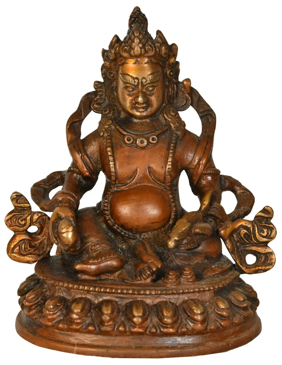 6" Kubera Tibetan Buddhist Brass Statue Handmade God of Wealth