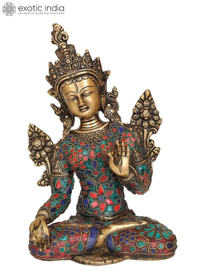 10" Tibetan Buddhist Goddess White Tara In Brass | Handmade | Made In India