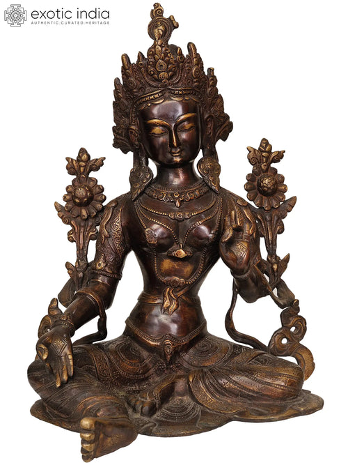 15" Green Tara Tibetan Buddhist Brass Statue Handmade