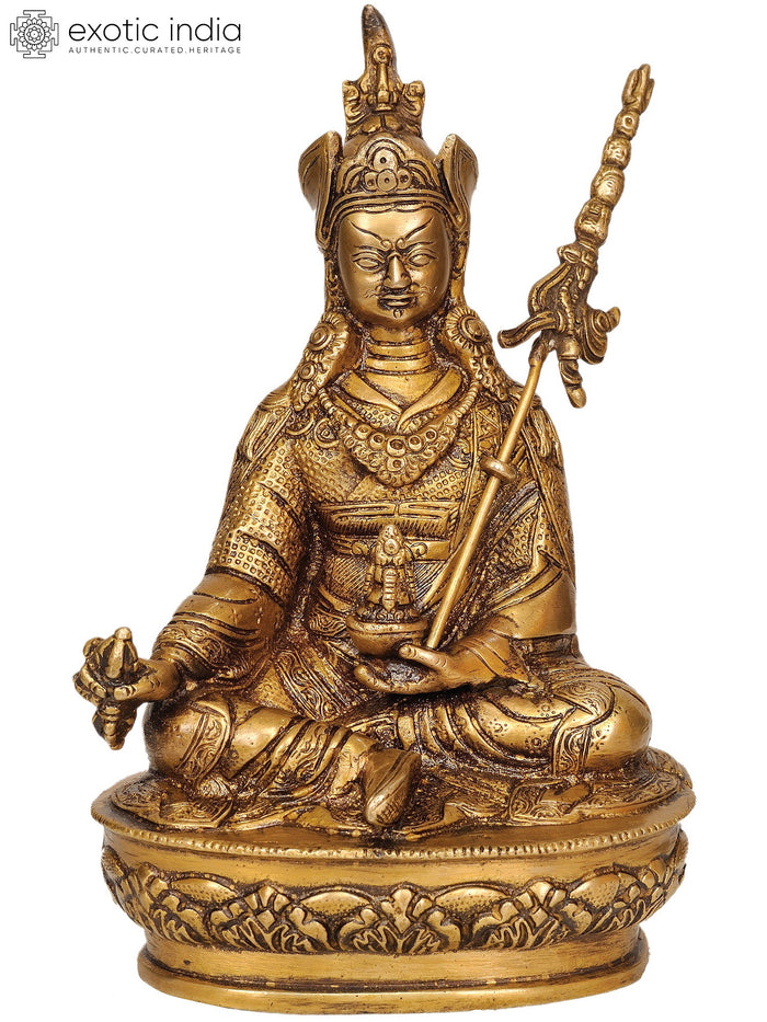 8" Guru Padmasambhava Brass Sculpture Handmade Buddhist Deity Idol