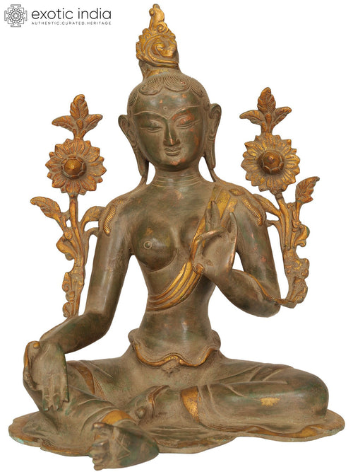 13" Green Tara Tibetan Buddhist Goddess Handmade Brass Statue