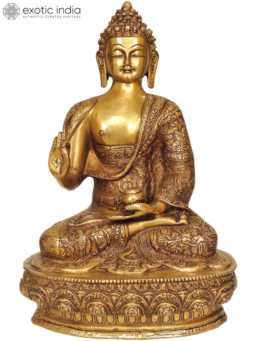 13" Blessing Buddha Brass Statue with Life Scene Robes Handmade