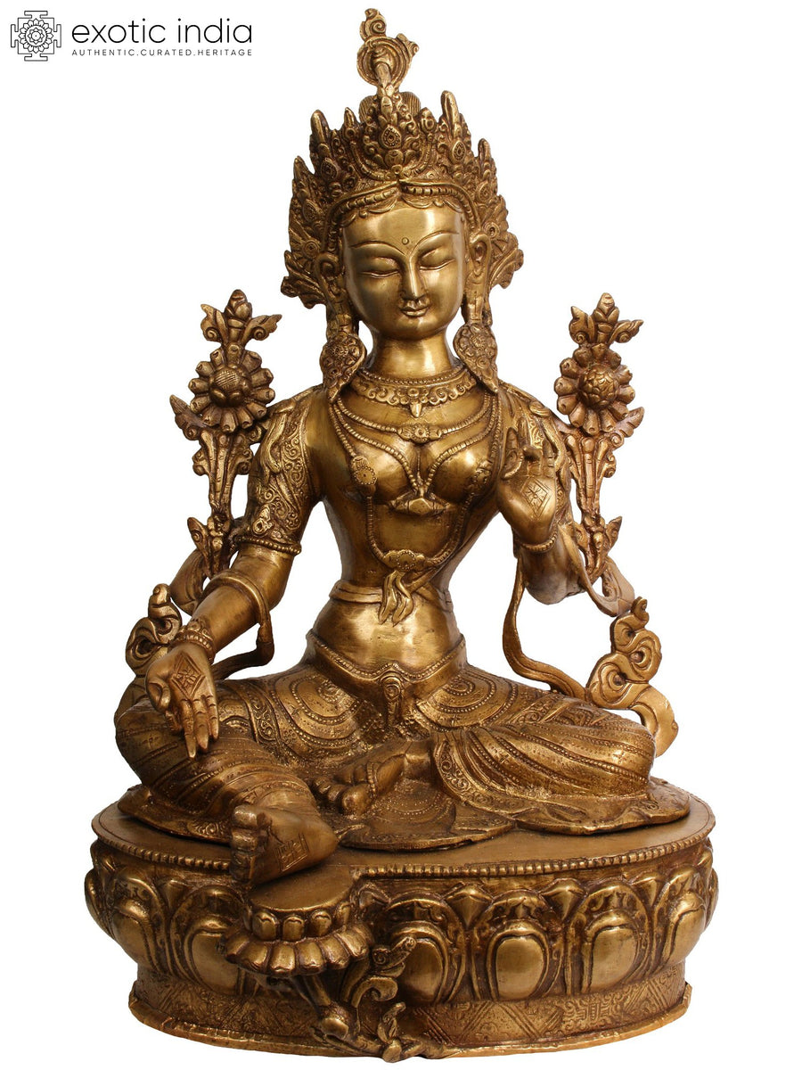18" Green Tara Tibetan Buddhist Brass Statue Handmade