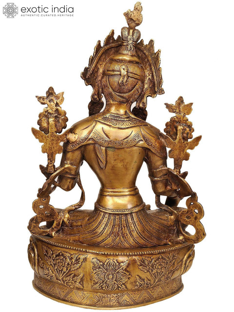 18" Green Tara (Tibetan Buddhist Deity) Brass Statue | Handmade | Made in India