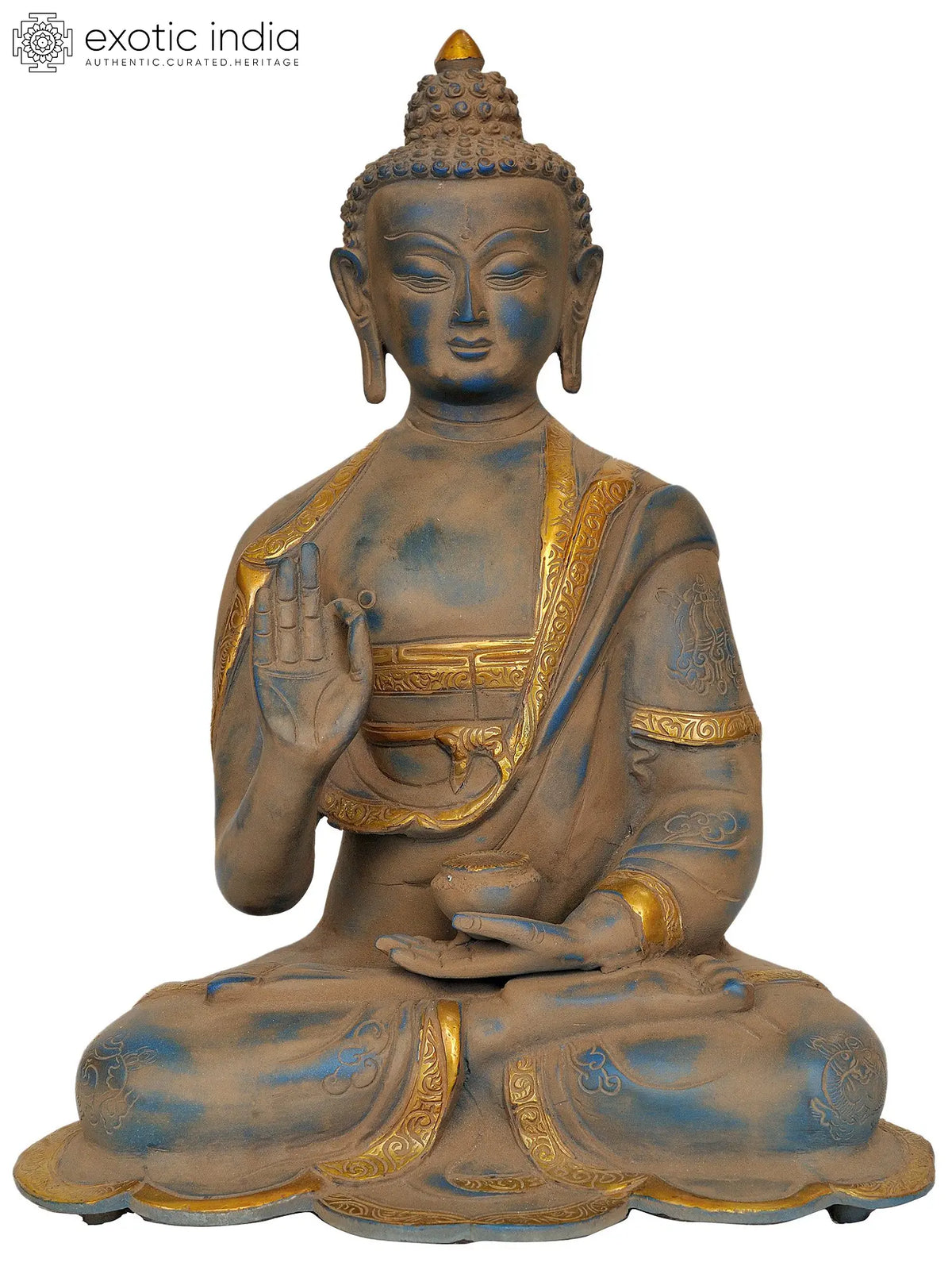 14" Blessing Buddha In Brass | Handmade | Made In India