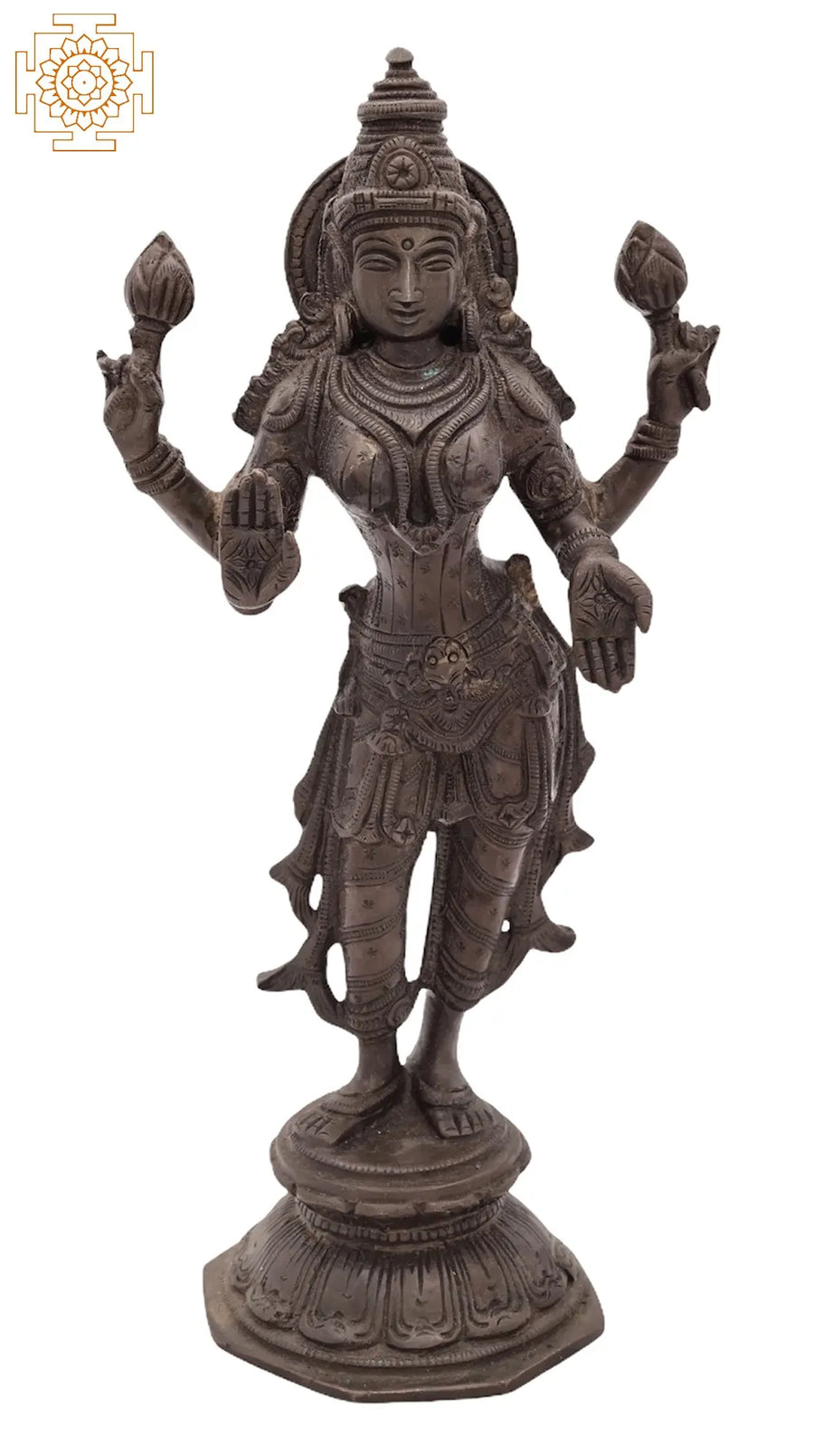 10" Standing Goddess Lakshmi Handmade Brass Statue