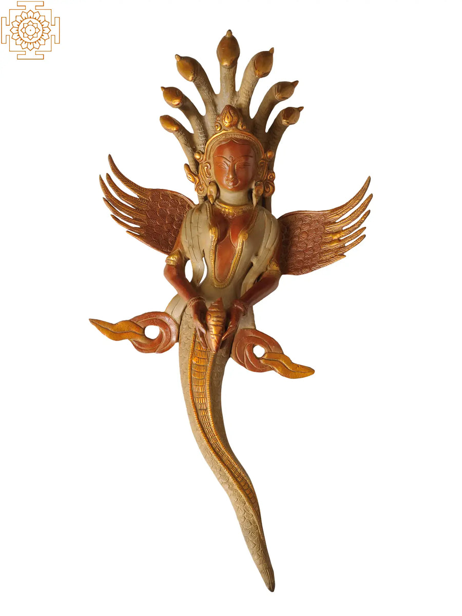 19" Naga-Kanya Brass Wall Hanging Statue Handmade