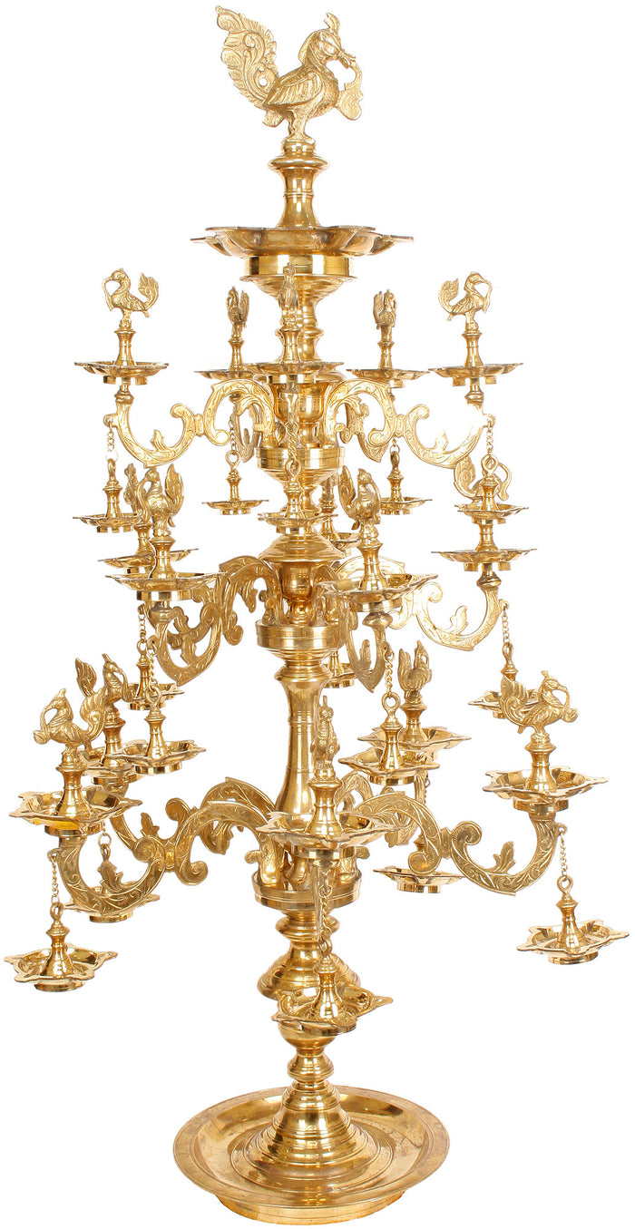50" Handmade Brass Peacock Lamp Statue for Home Decor