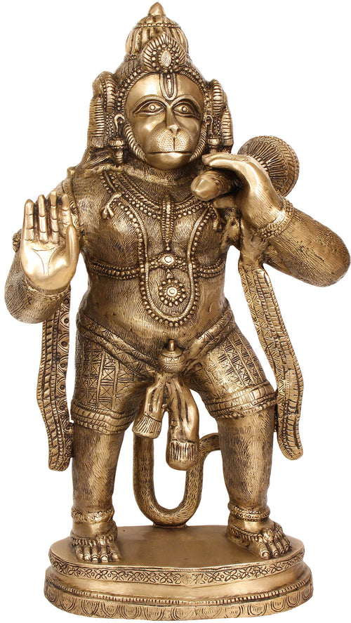 36" Large Hanuman Brass Statue Handmade Hindu Home Decor