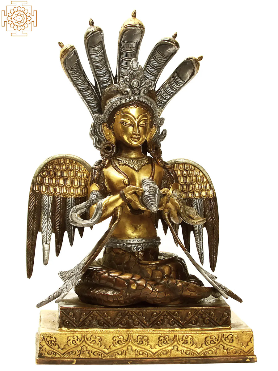 12" Naga Kanya Handmade Brass Statue for Home Decor