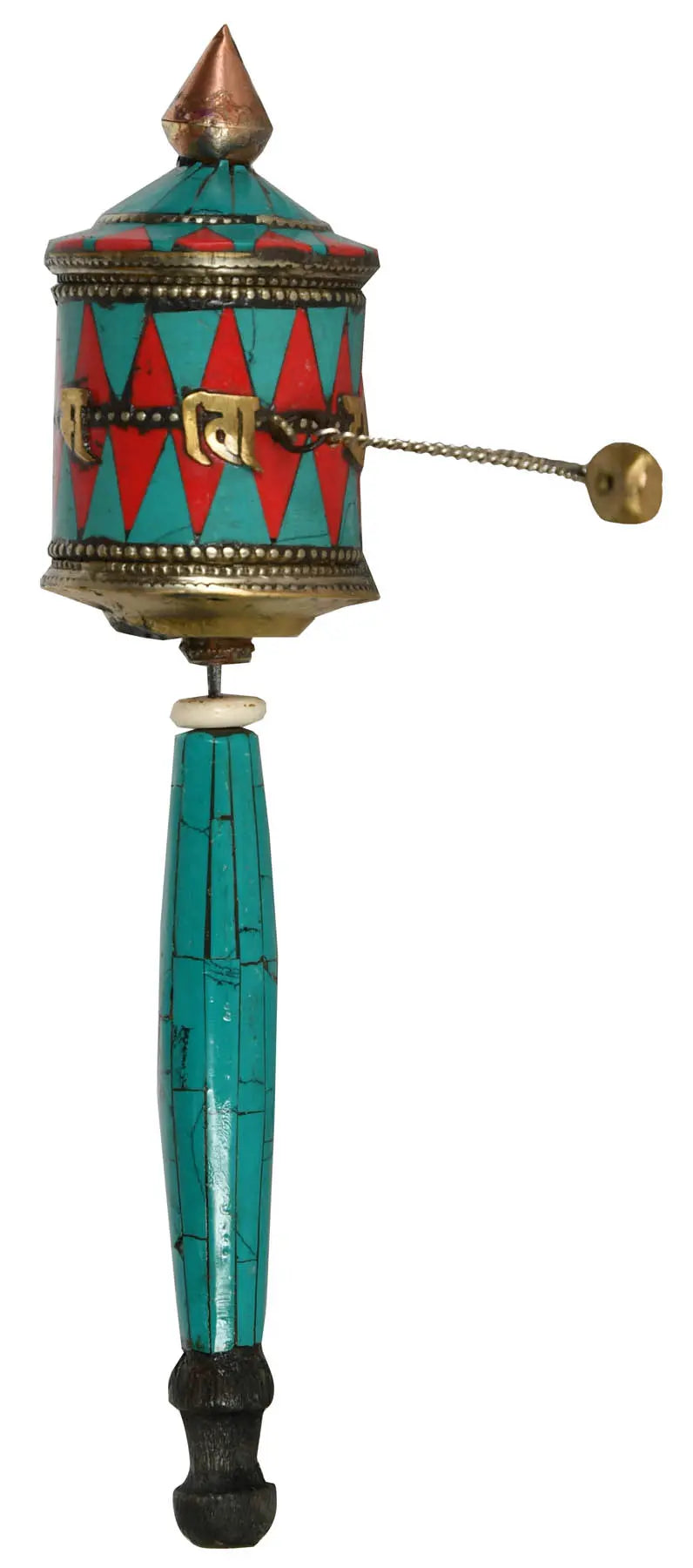 Handheld Tibetan Buddhist Prayer Wheel Brass Statue