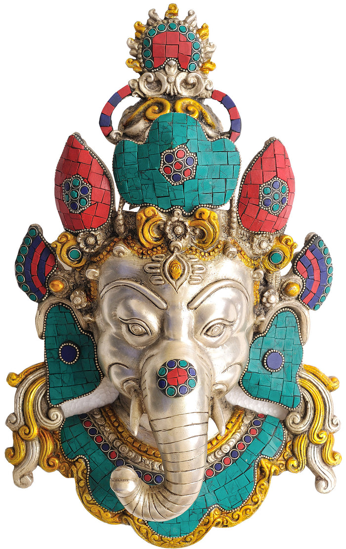 15" Brass Ganesha Wall Hanging Mask Handmade