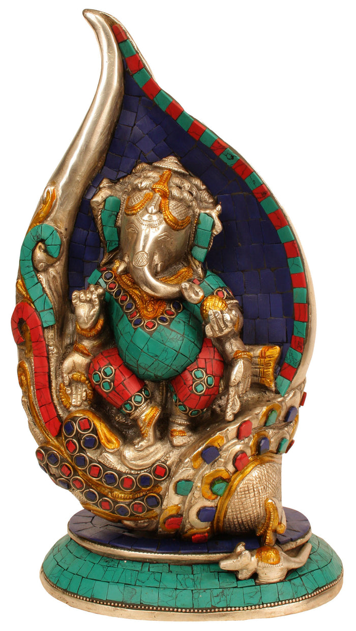 12" Handmade Brass Ganesha with Conch Statue