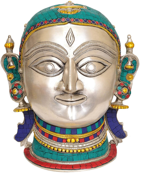 10" Goddess Parvati Mask from Himachal In Brass | Handmade | Made In India