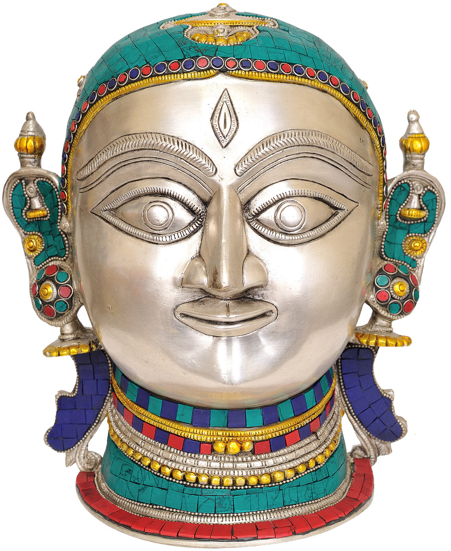 10" Brass Goddess Parvati Mask Wall Hanging Handmade