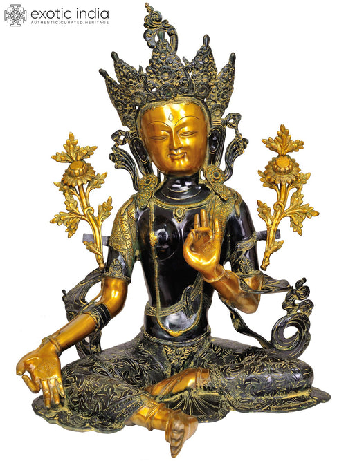 27" Green Tara Tibetan Buddhist Deity Brass Statue Handmade