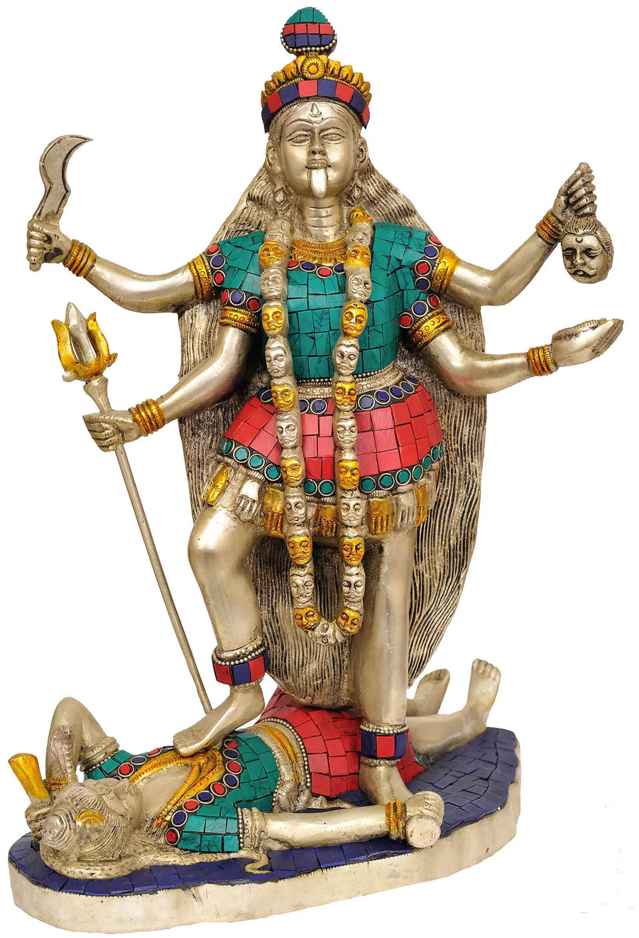 14" Goddess Kali Handmade Brass Statue for Pooja