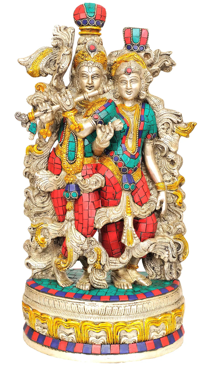 14" Radha Krishna Handmade Brass Statue for Pooja