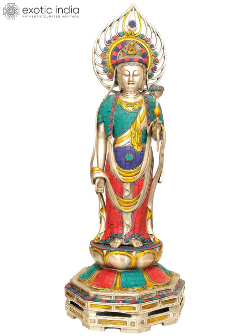 23" Handmade Kuan Yin Buddha Brass Statue for Home Decor