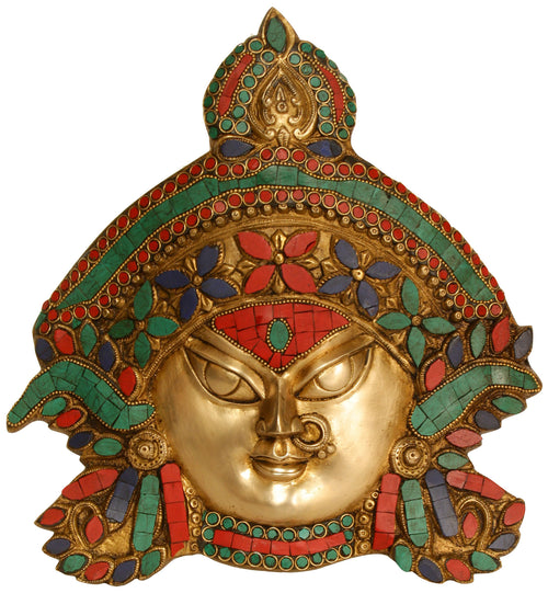 11" Goddess Durga Face Brass Wall Hanging Handmade