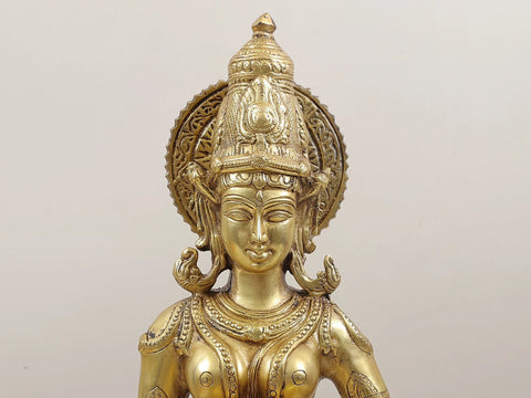 28" Deeplakshmi - Auspicious Lakshmi with Lamp in Brass | Handmade | Made in India