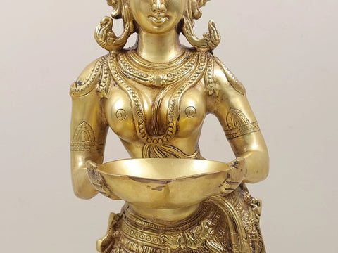 28" Deeplakshmi - Auspicious Lakshmi with Lamp in Brass | Handmade | Made in India