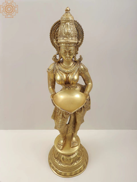 28" Deeplakshmi - Auspicious Lakshmi with Lamp in Brass | Handmade | Made in India