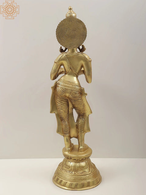 28" Deeplakshmi - Auspicious Lakshmi with Lamp in Brass | Handmade | Made in India