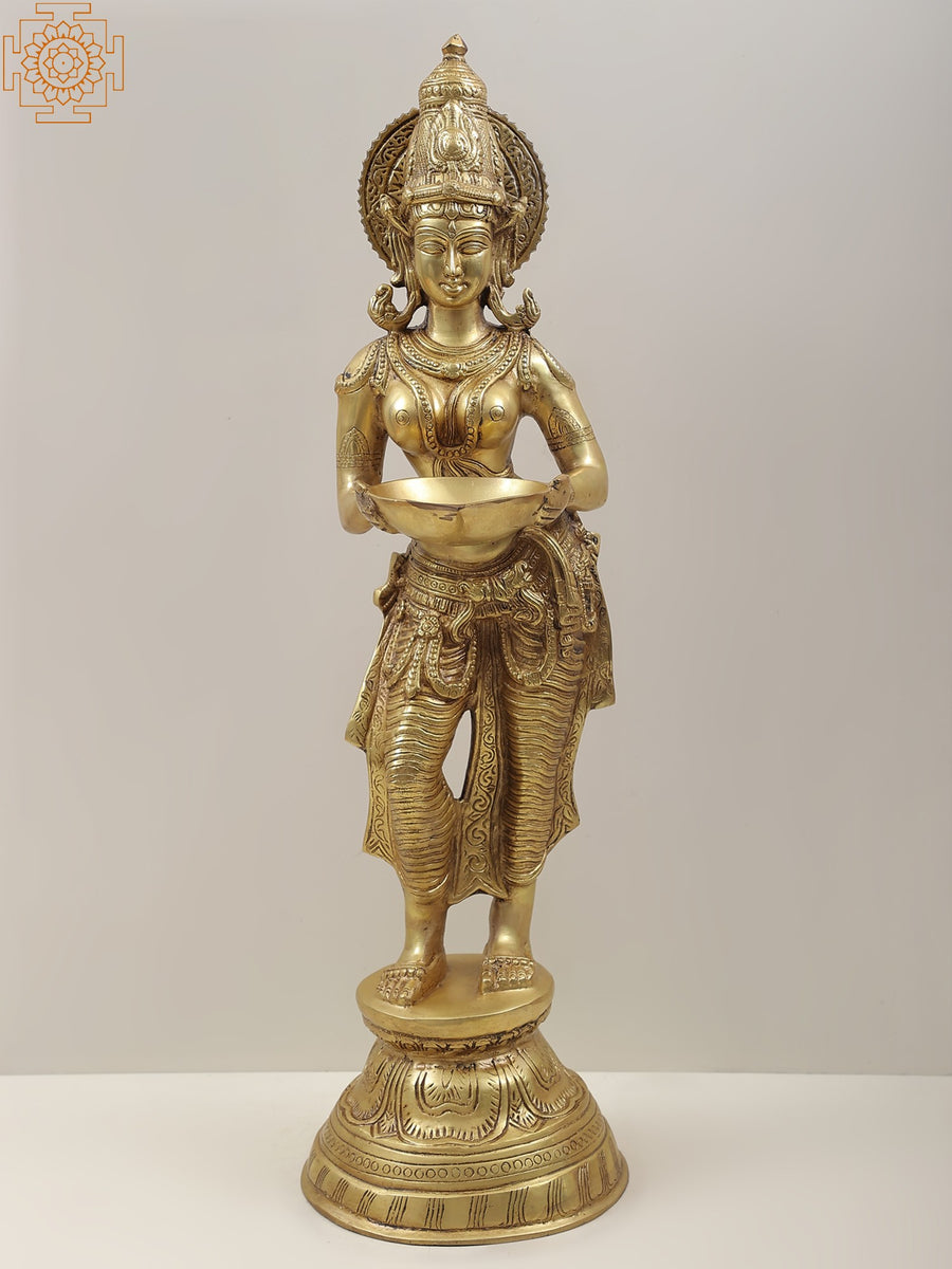 28" Brass Deeplakshmi Statue with Lamp for Pooja