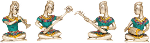 4" Set of Four Musicians Brass Statue Handmade