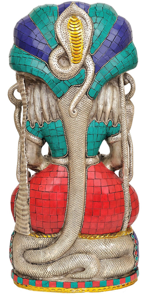 14" Meditating Shiva Under Serpent (Inlay Statue) In Brass | Handmade | Made In India